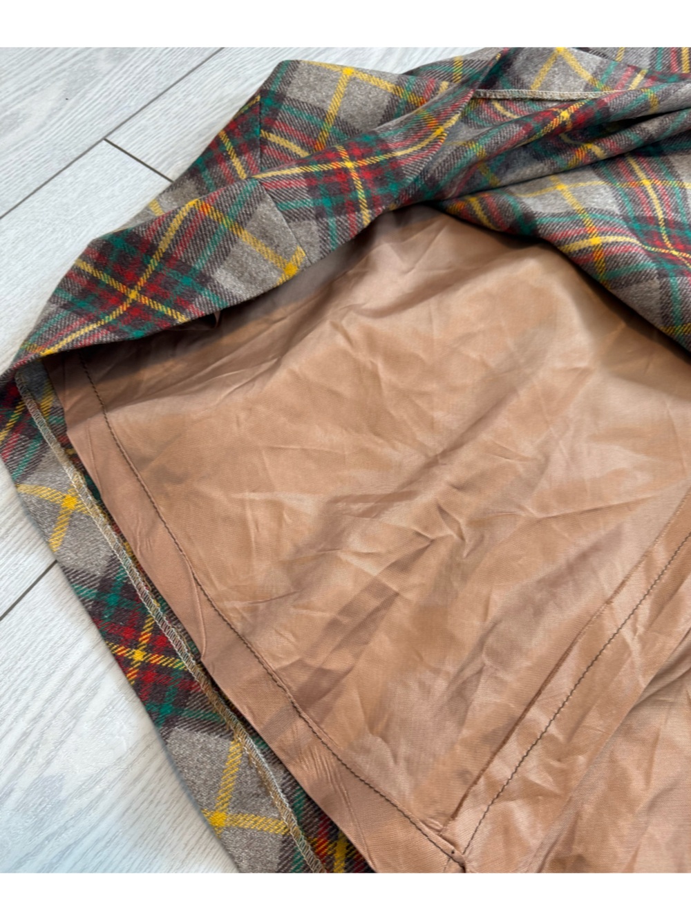 Vintage 100% wool plaid maxi skirt 12 brown red yellow tartan academia Canada - Picture 7 of 7
